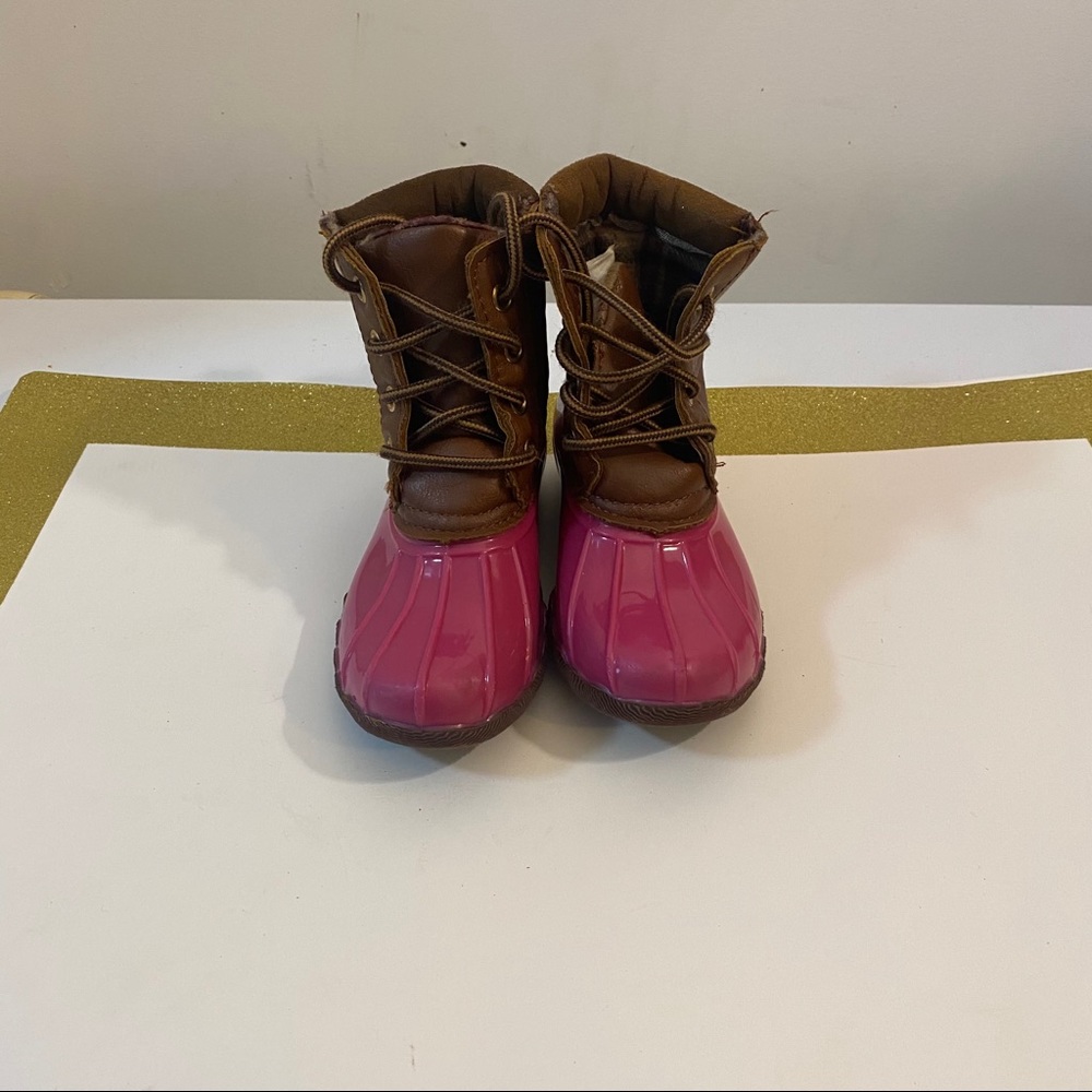 Pink and brown boots